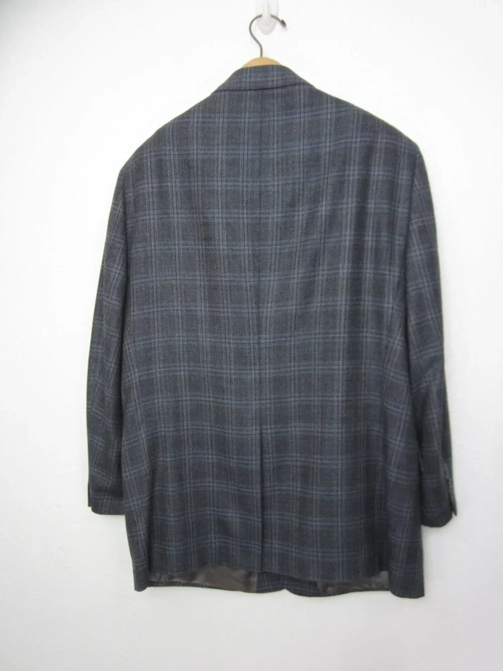 Hart Schaffner Marx 46R Blue Wool Silk Sport Coat Windowpane Plaid EUC